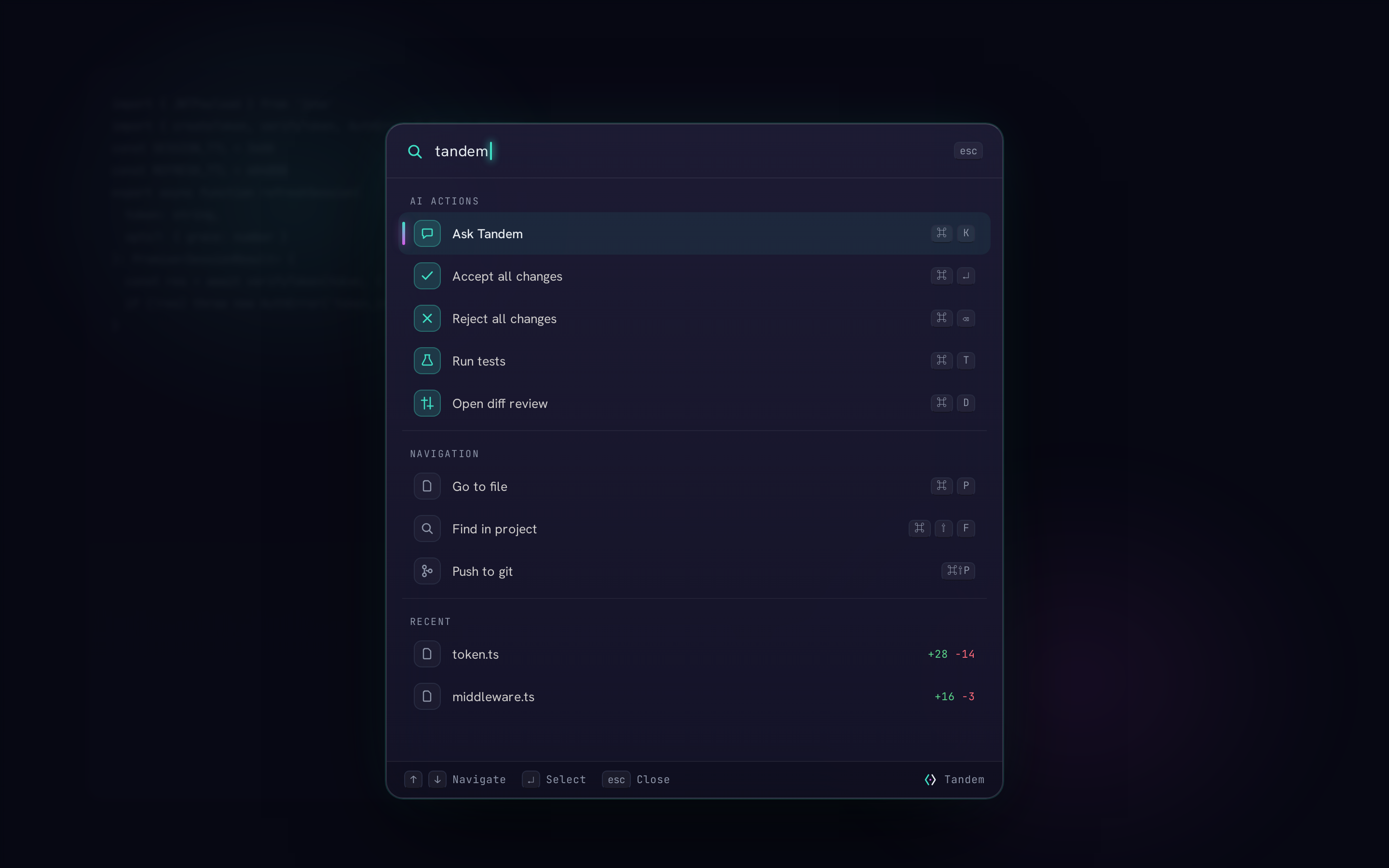 Command Palette screen